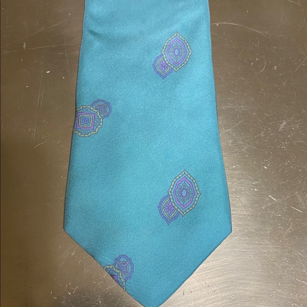 Perry Ellis Blue-Green Purple 100% Silk Tie Easter Church Dance 80s Miami Vice
